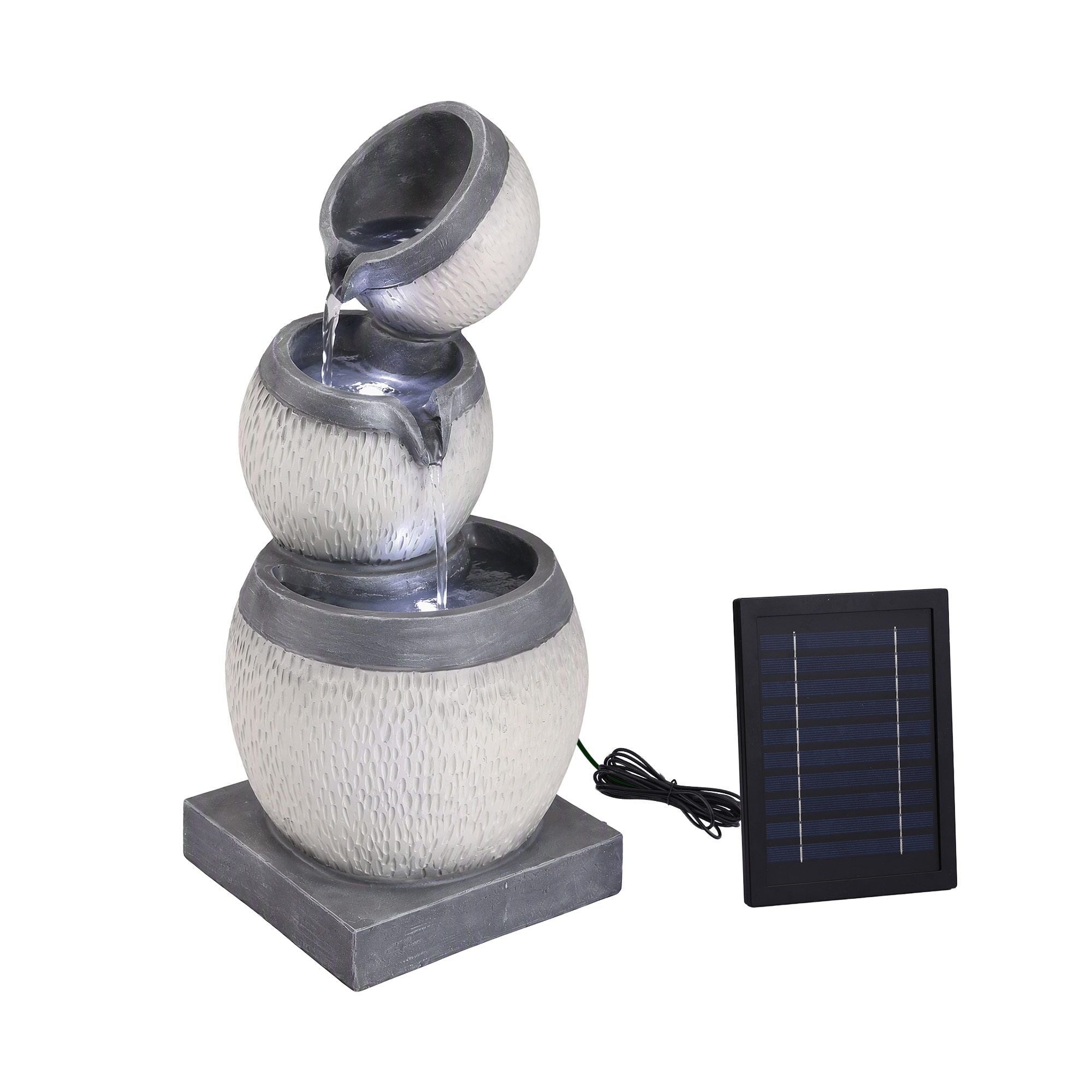 Gardeon Solar Fountain 3 Levels Cascading Bowl Water Feature 52cm Grey