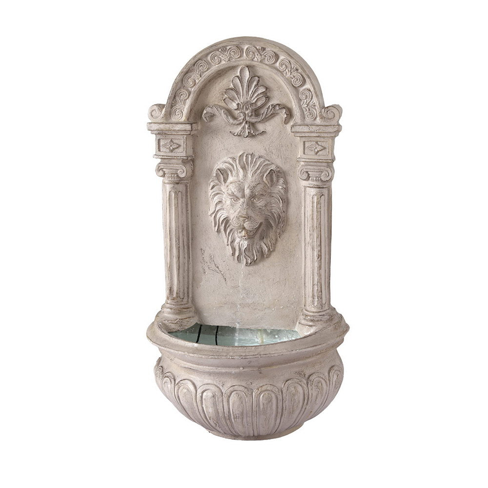 Gardeon Solar Lion Fountain Wall Mount Garden Feature 77cm Beige