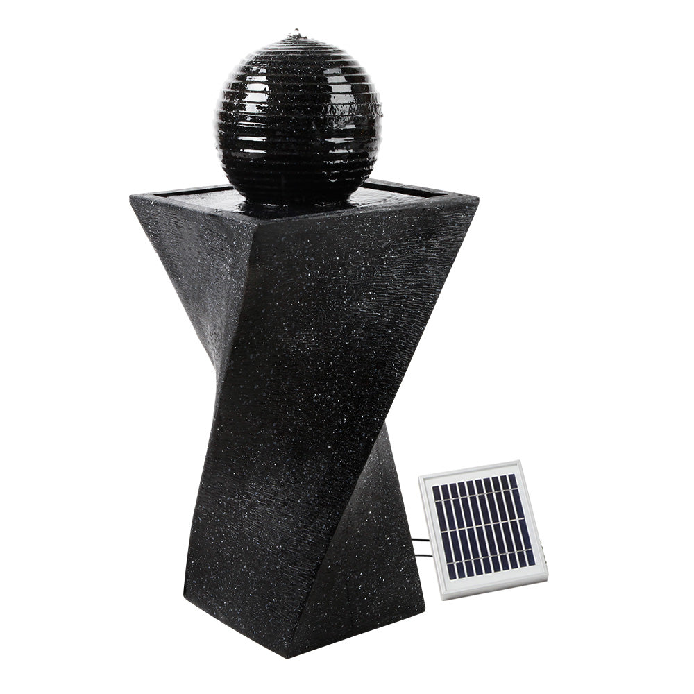 Gardeon 85CM Twisted Solar Fountain LED Bird Bath Black