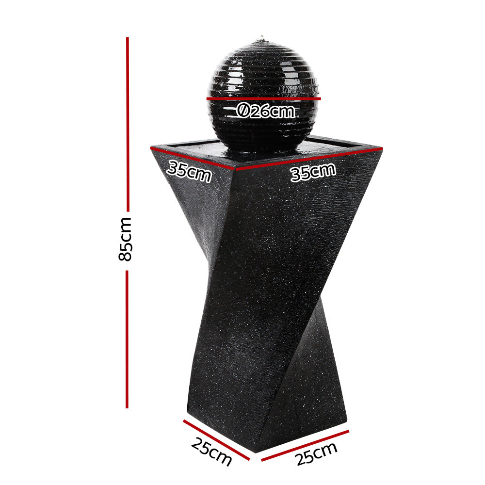 Gardeon 85CM Twisted Solar Fountain LED Bird Bath Black