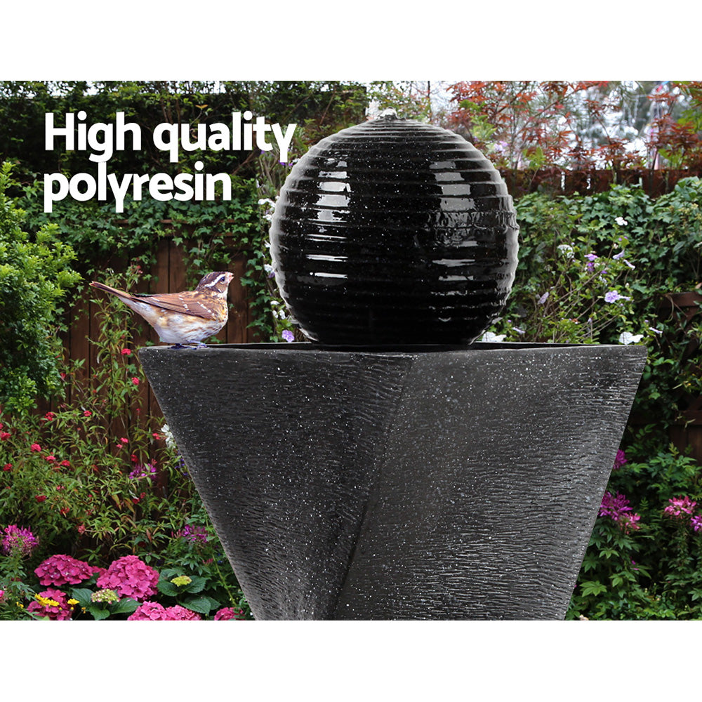 Gardeon 85CM Twisted Solar Fountain LED Bird Bath Black