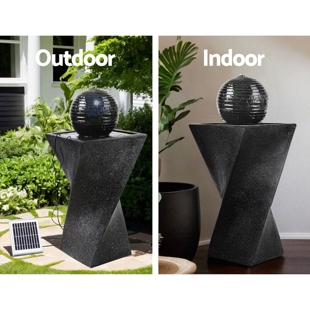 Gardeon 85CM Twisted Solar Fountain LED Bird Bath Black