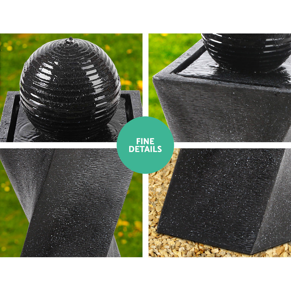 Gardeon 85CM Twisted Solar Fountain LED Bird Bath Black