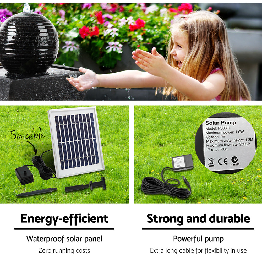Gardeon 85CM Twisted Solar Fountain LED Bird Bath Black