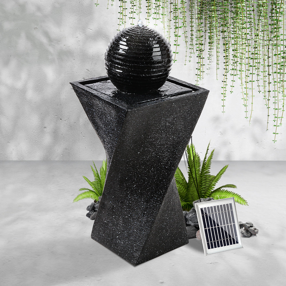 Gardeon 85CM Twisted Solar Fountain LED Bird Bath Black