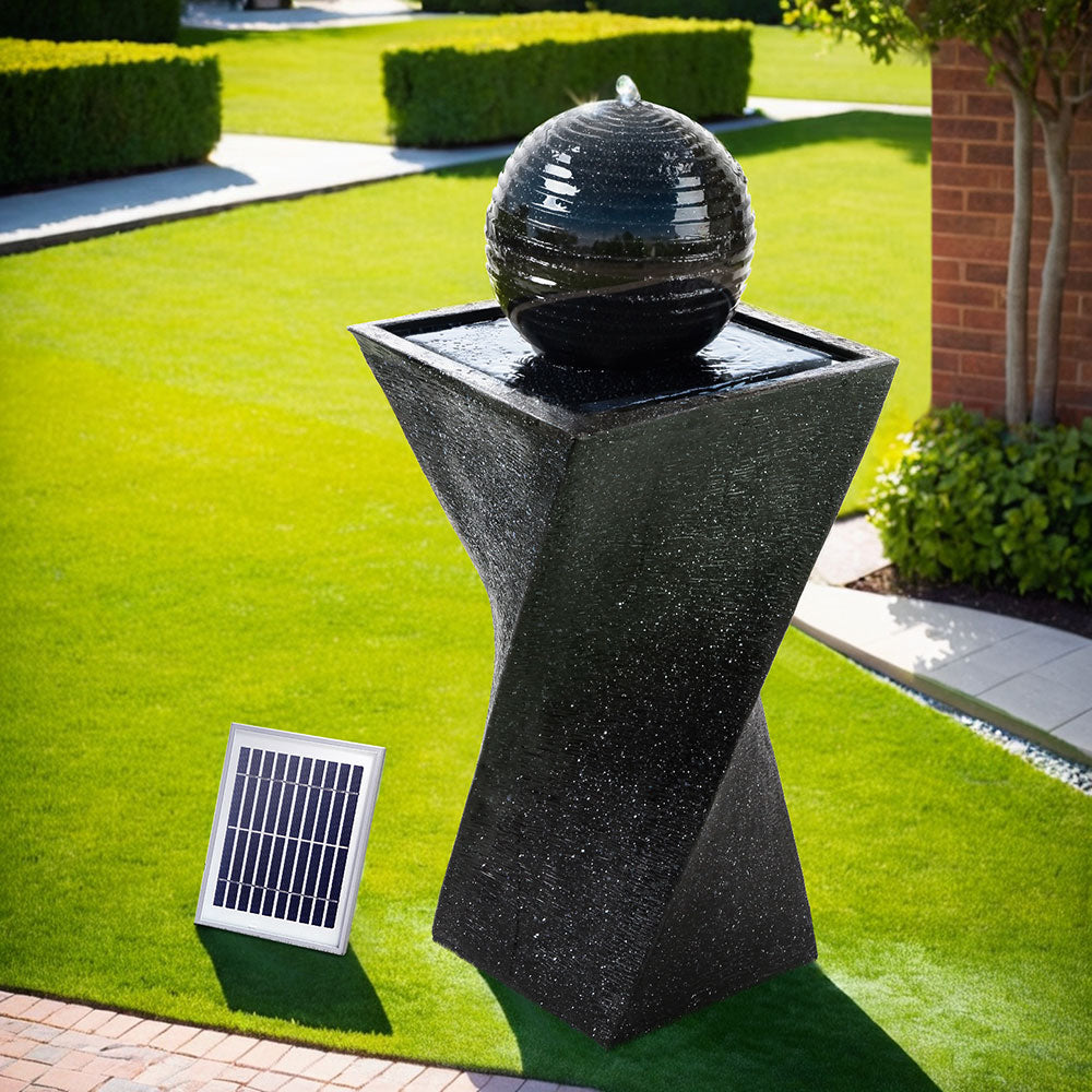 Gardeon 85CM Twisted Solar Fountain LED Bird Bath Black