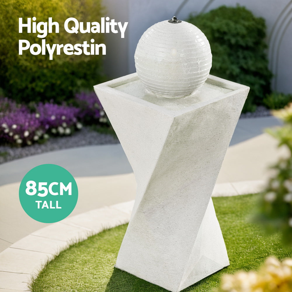 Gardeon 85CM Solar Bird Bath Fountain LED Lights Cream