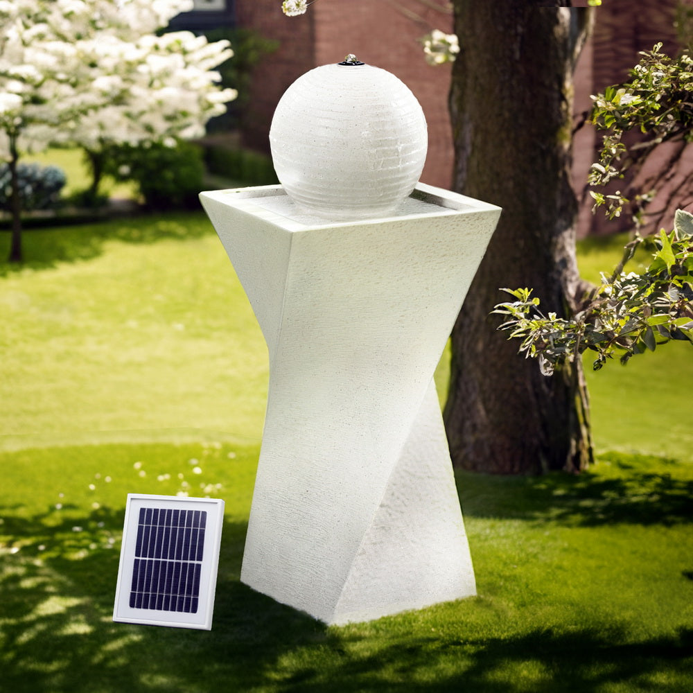 Gardeon 85CM Solar Bird Bath Fountain LED Lights Cream