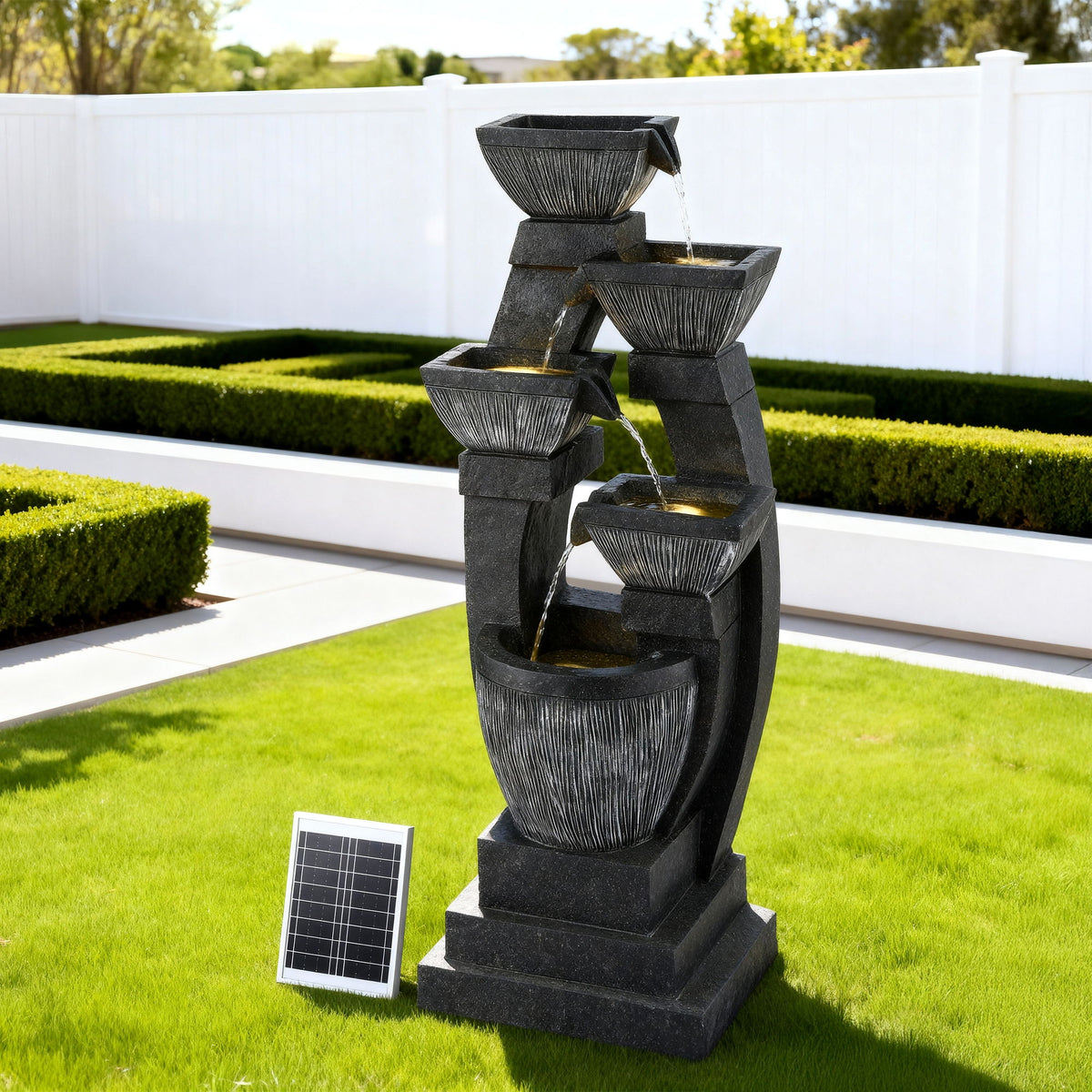 Gardeon Solar Fountain 5-Tier Cascading Water Feature Grey