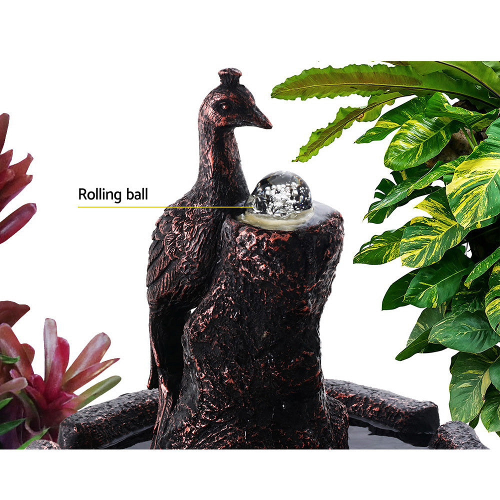 Gardeon 106cm Peacock Solar Fountain Tiered Bird Bath Brown