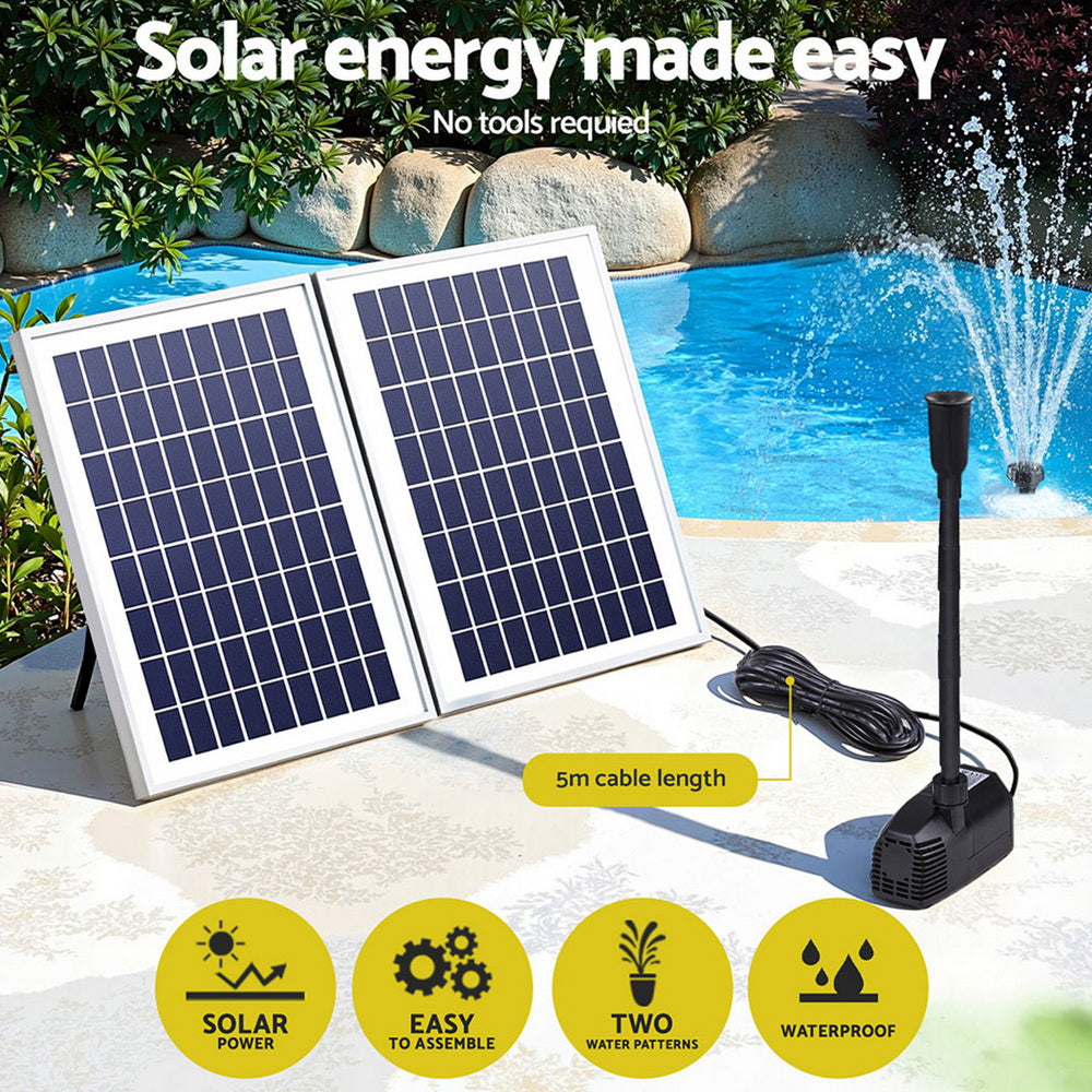 Gardeon 1600L/H Solar Pond Pump Kit Submersible Water Fountain 2 Panels
