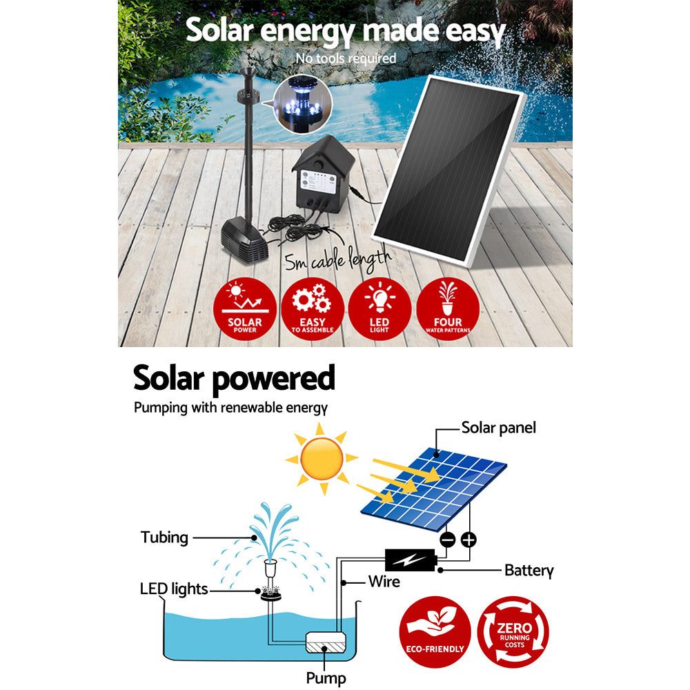 Gardeon Submersible Solar Pond Pump Fountain Kit LED Battery 4FT