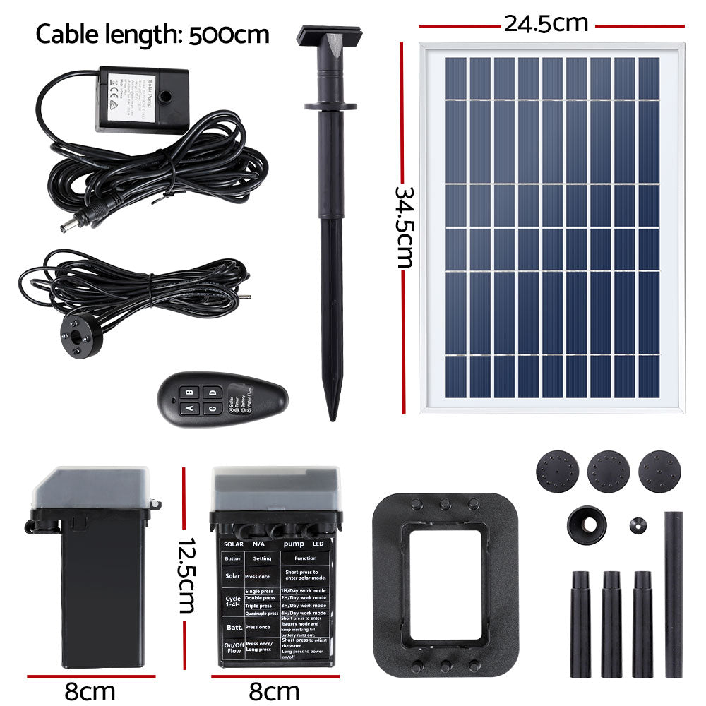 Gardeon Solar Pond Pump Submersible Fountain Kit LED Lights 5.2FT