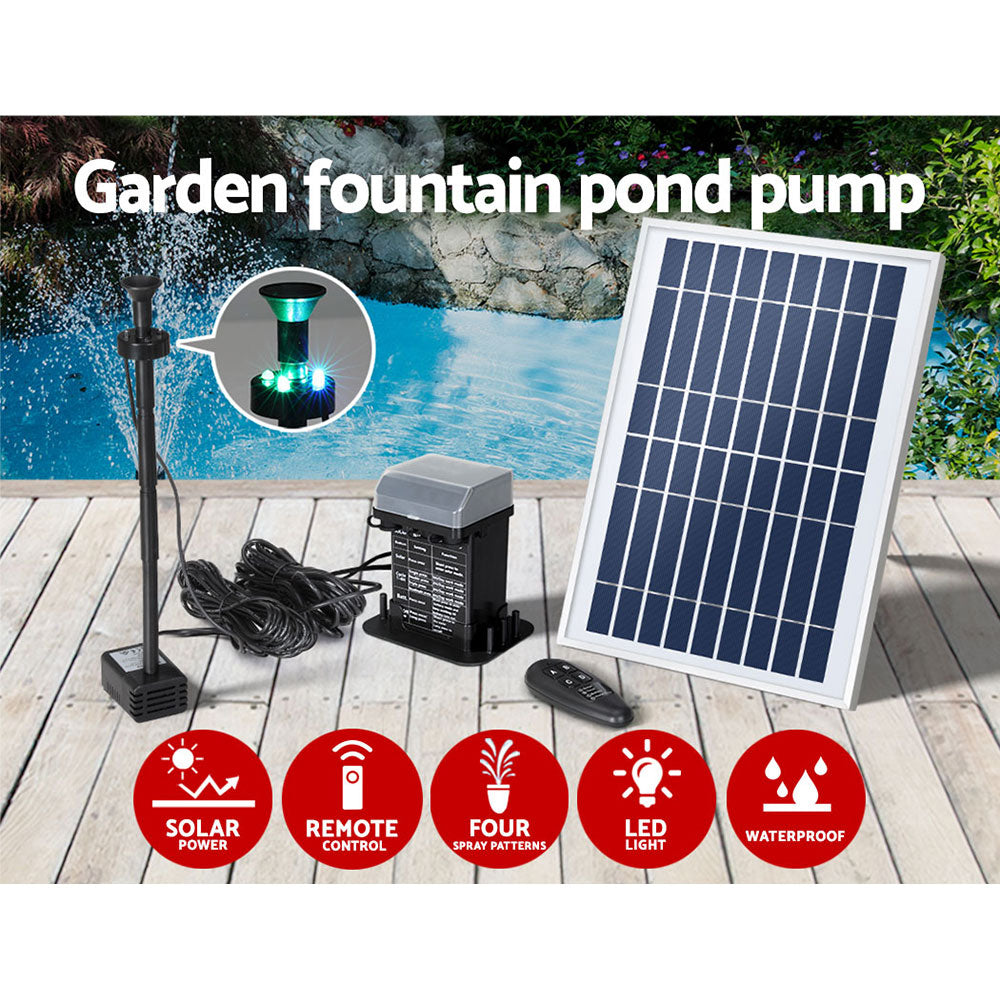 Gardeon Solar Pond Pump Submersible Fountain Kit LED Lights 5.2FT