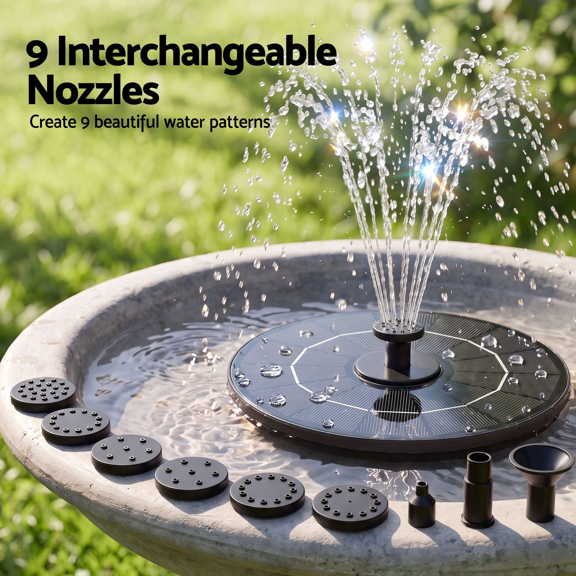 Gardeon Solar Fountain Pump Bird Bath Water Feature 17cm 165L/h Flow Black