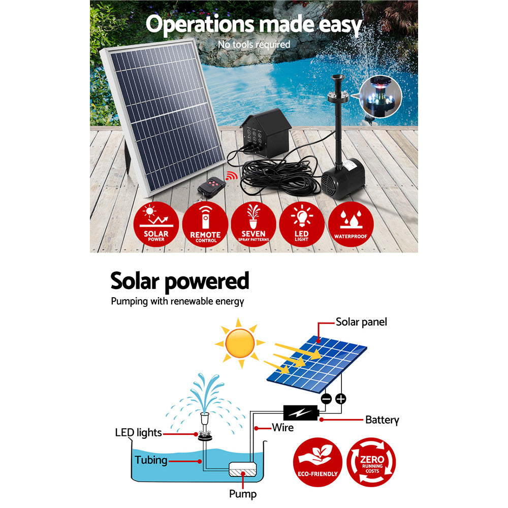 Gardeon Solar Pond Pump Kit 8.8ft LED Lights Multi-Coloured