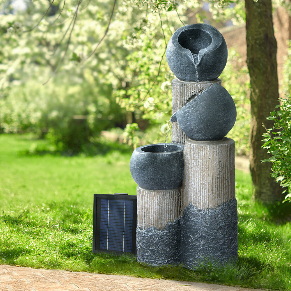 Gardeon 76CM 3-Tier Solar Water Fountain LED Lights Grey