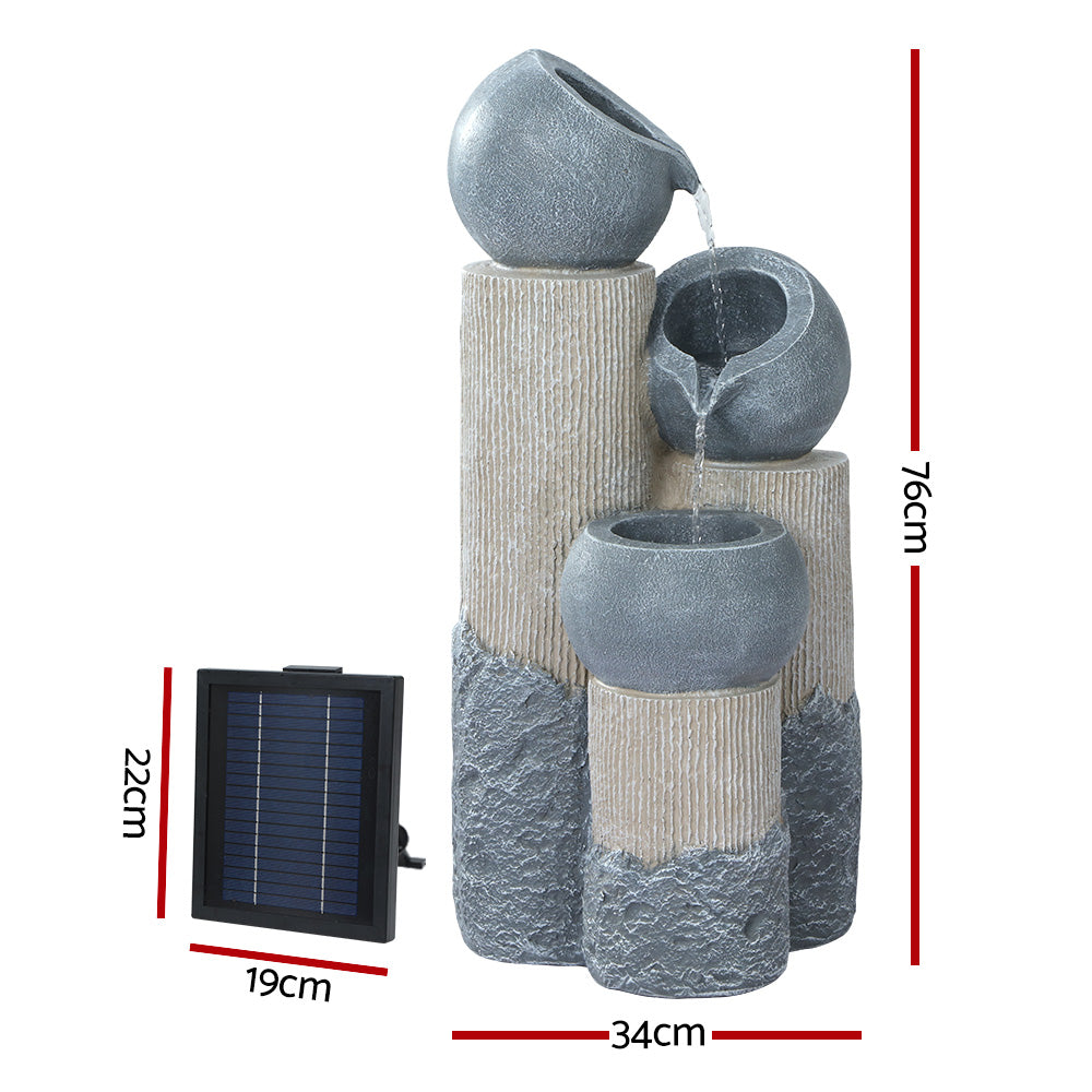 Gardeon 76CM 3-Tier Solar Water Fountain LED Lights Grey