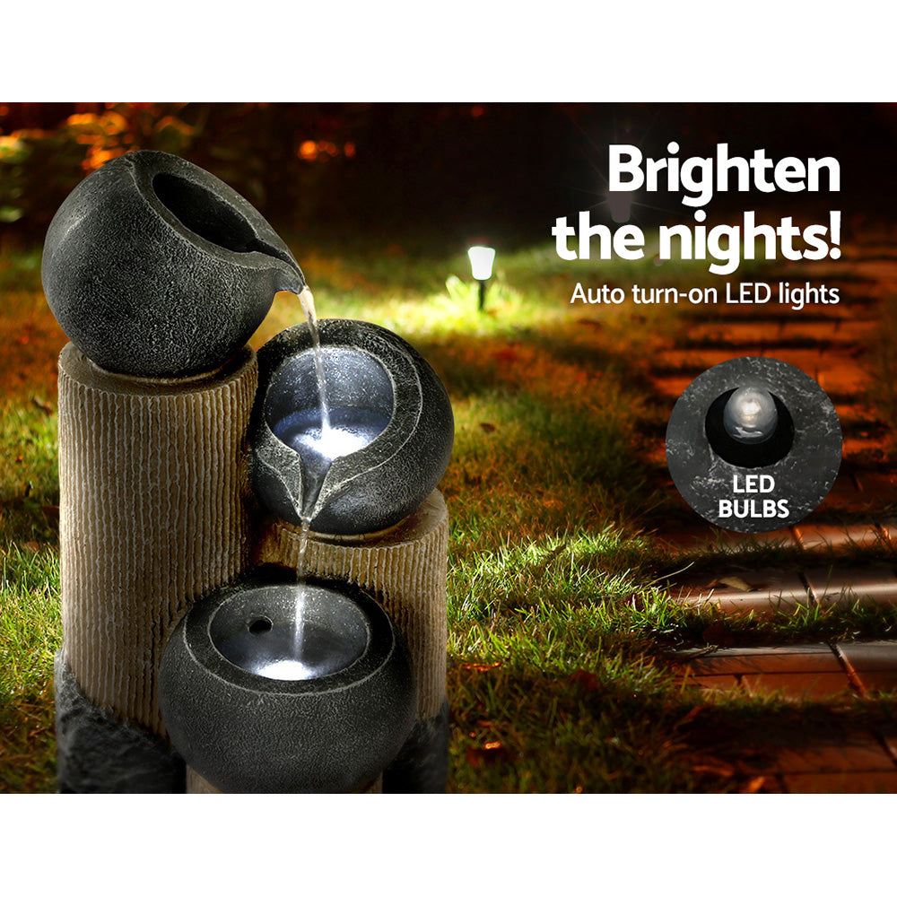 Gardeon 76CM 3-Tier Solar Water Fountain LED Lights Grey