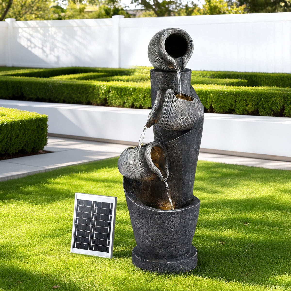 Gardeon Solar Fountain 3-Tier Cascading Water Feature 80cm Grey
