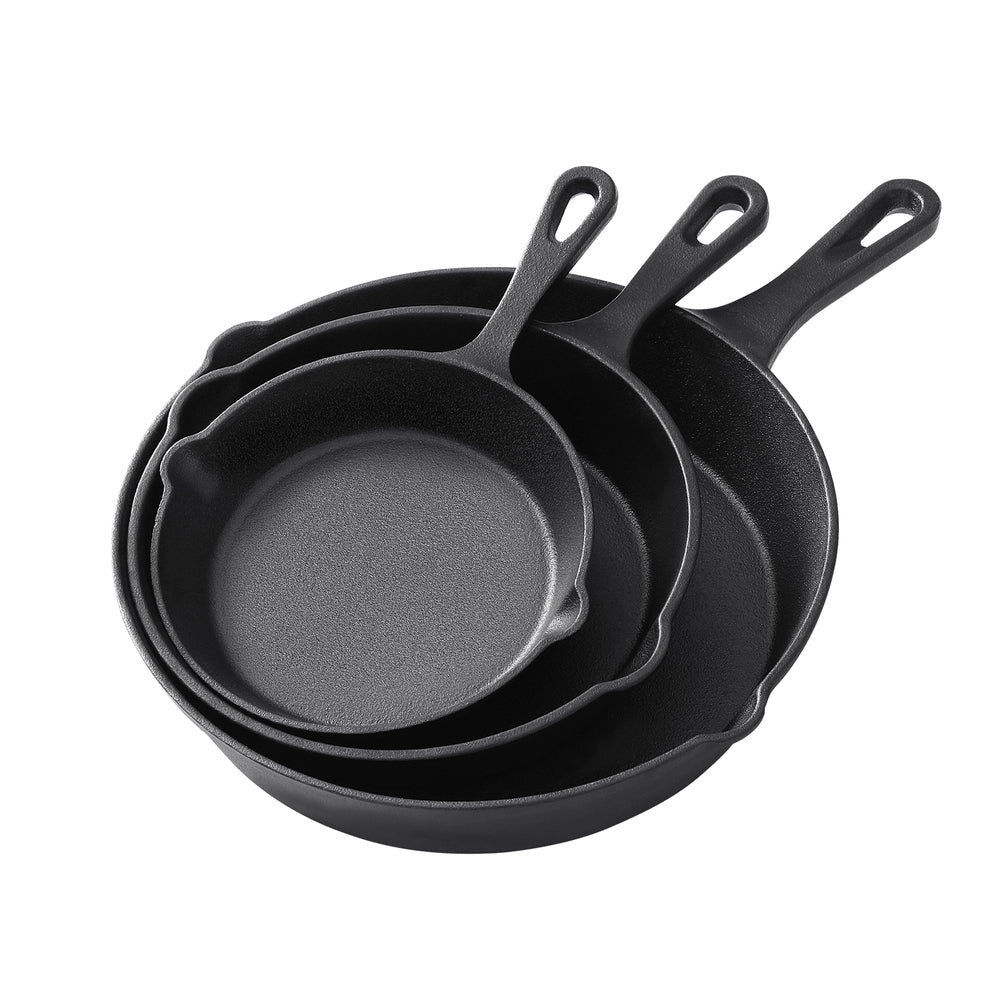 5-star Chef 3PC Cast Iron Frying Pan Set Non-Stick Black