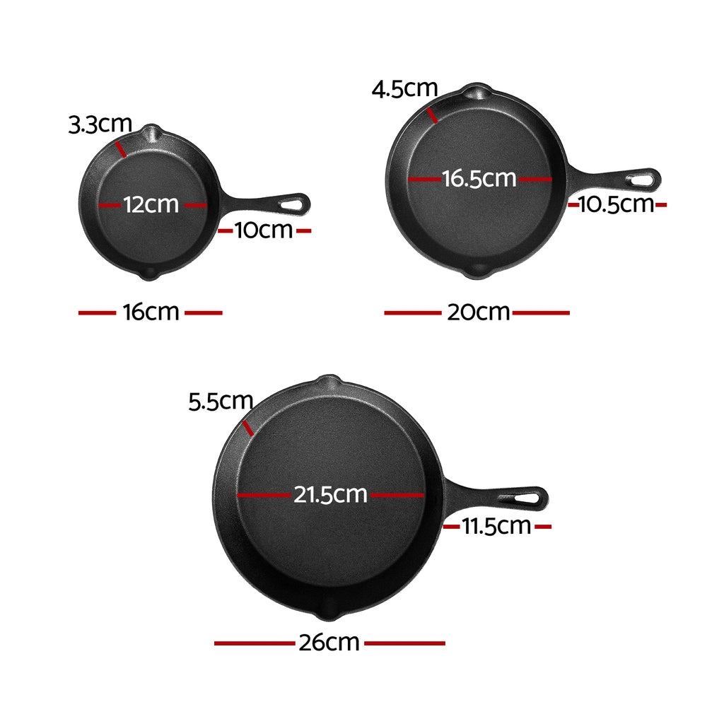 5-star Chef 3PC Cast Iron Frying Pan Set Non-Stick Black