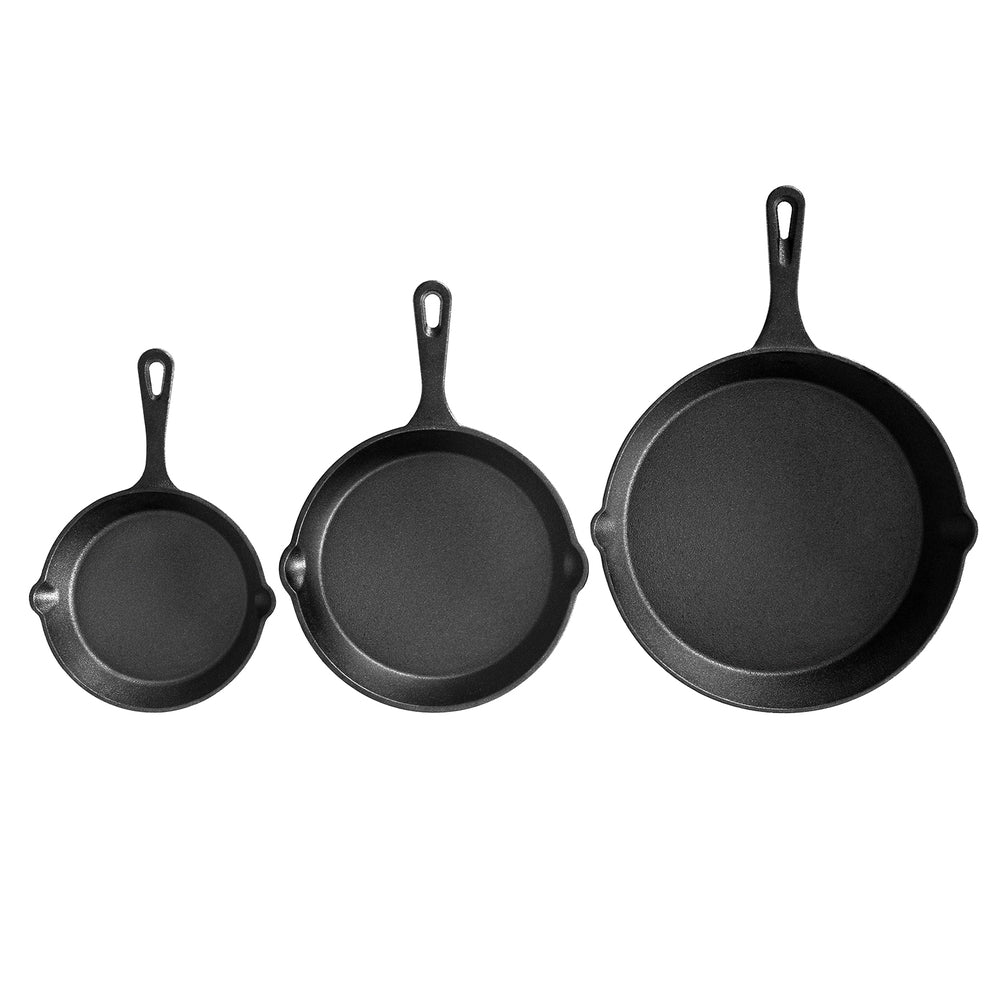 5-star Chef 3PC Cast Iron Frying Pan Set Non-Stick Black