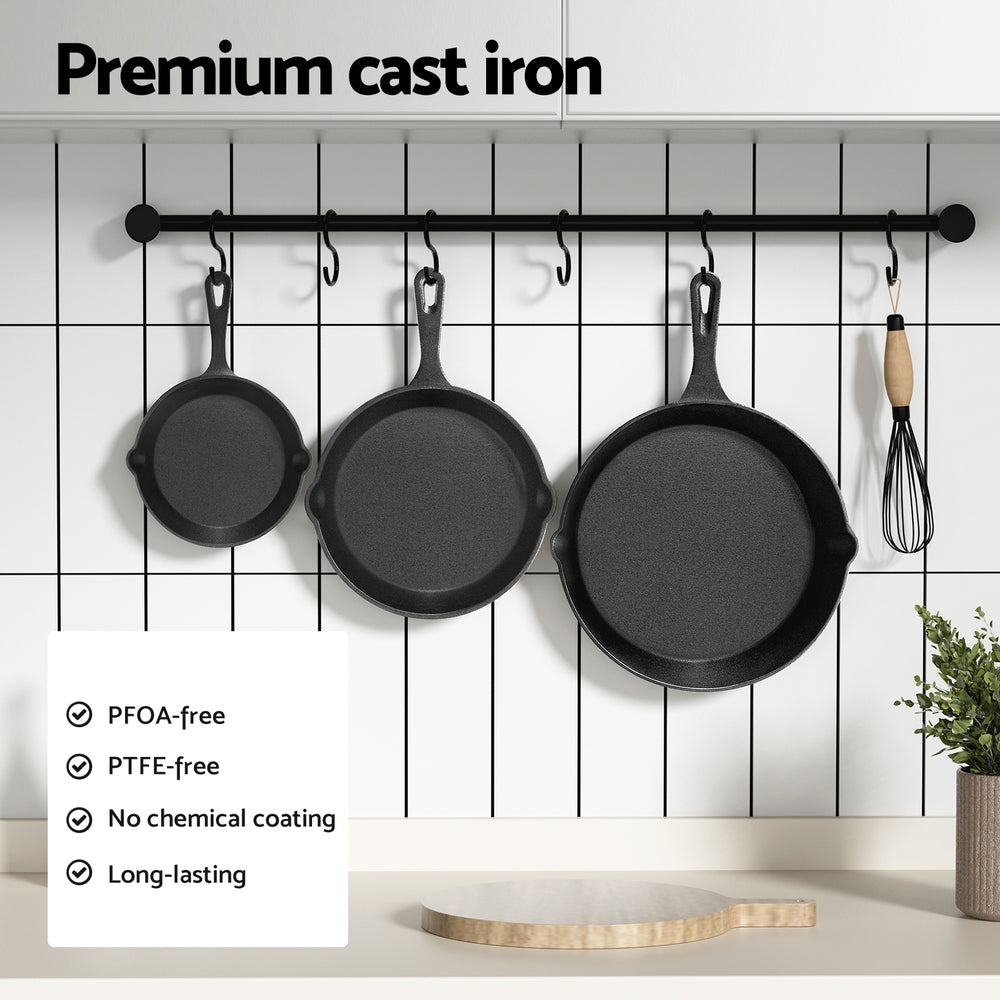 5-star Chef 3PC Cast Iron Frying Pan Set Non-Stick Black