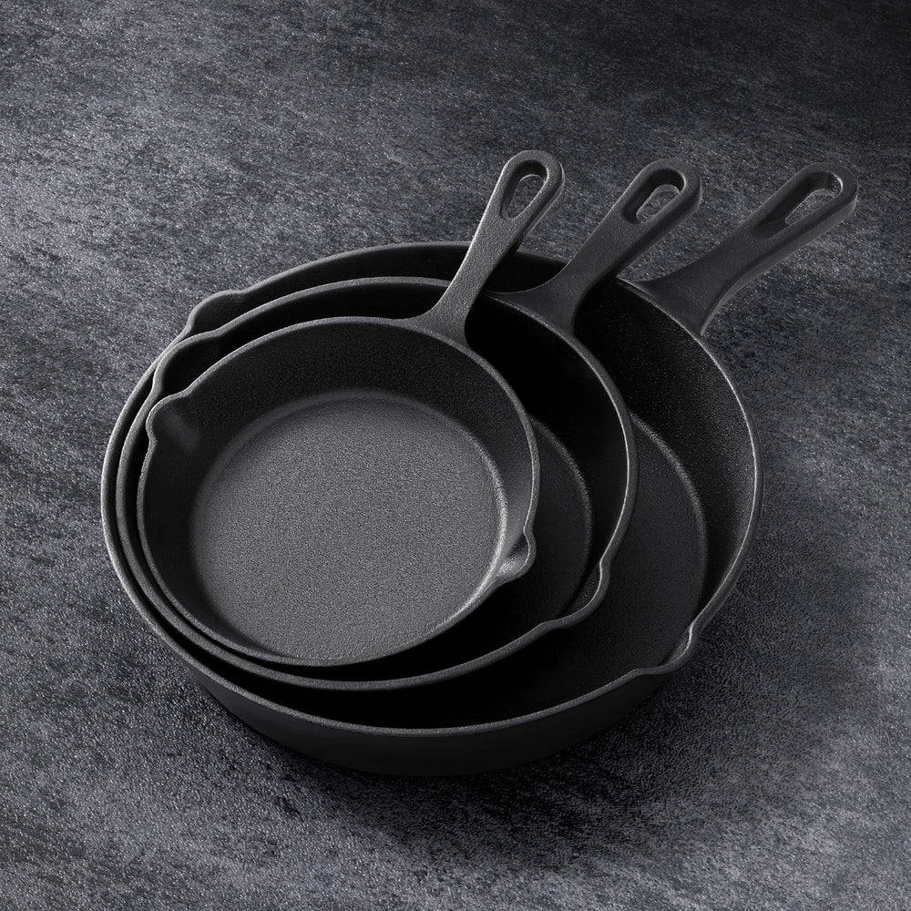 5-star Chef 3PC Cast Iron Frying Pan Set Non-Stick Black