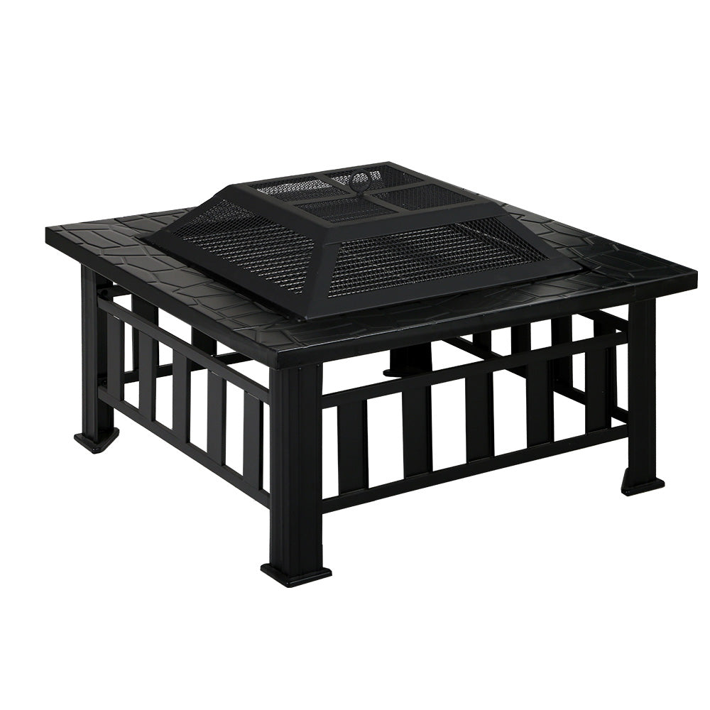 Grillz 81cm Fire Pit BBQ Grill Table Stone Pattern