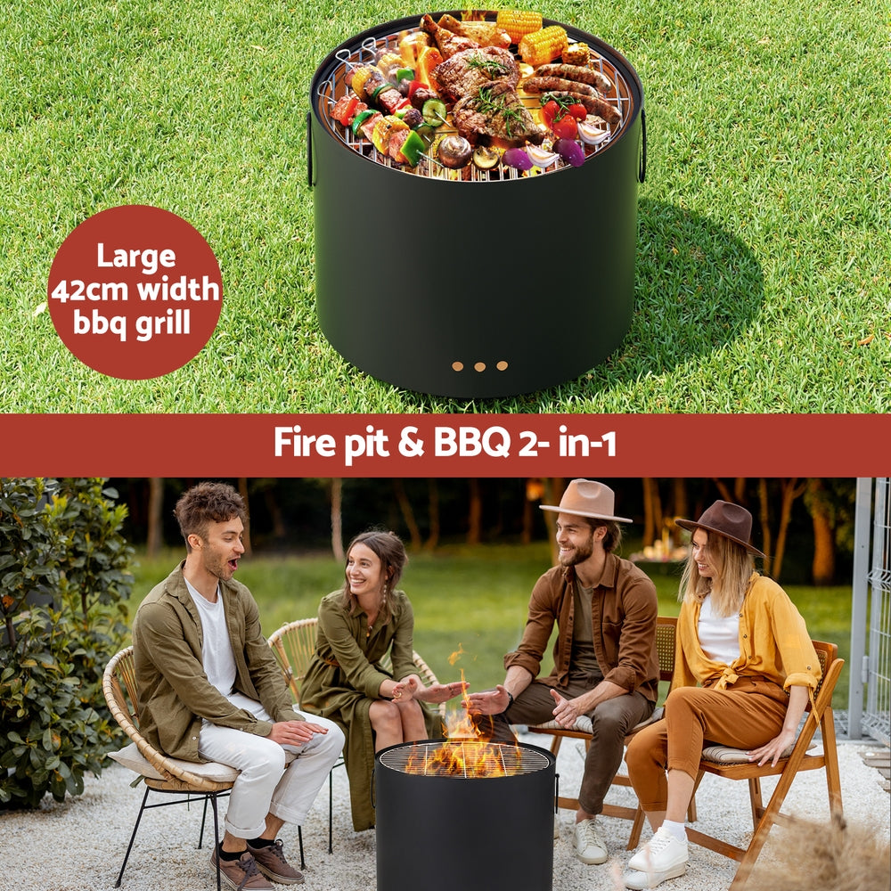 Grillz Portable Fire Pit BBQ Deep Bowl Outdoor Fireplace Black