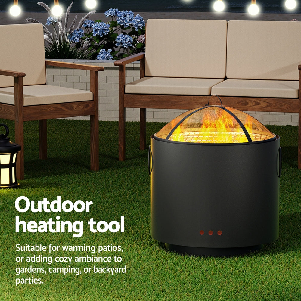 Grillz Portable Fire Pit BBQ Deep Bowl Outdoor Fireplace Black