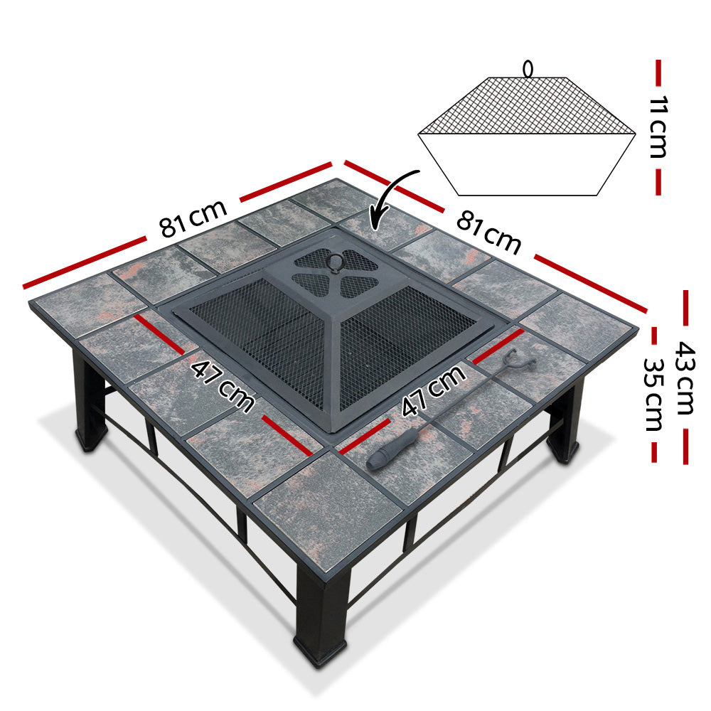 Fire Pit 81cm BBQ Grill Ice Bucket 4-in-1 Outdoor Table