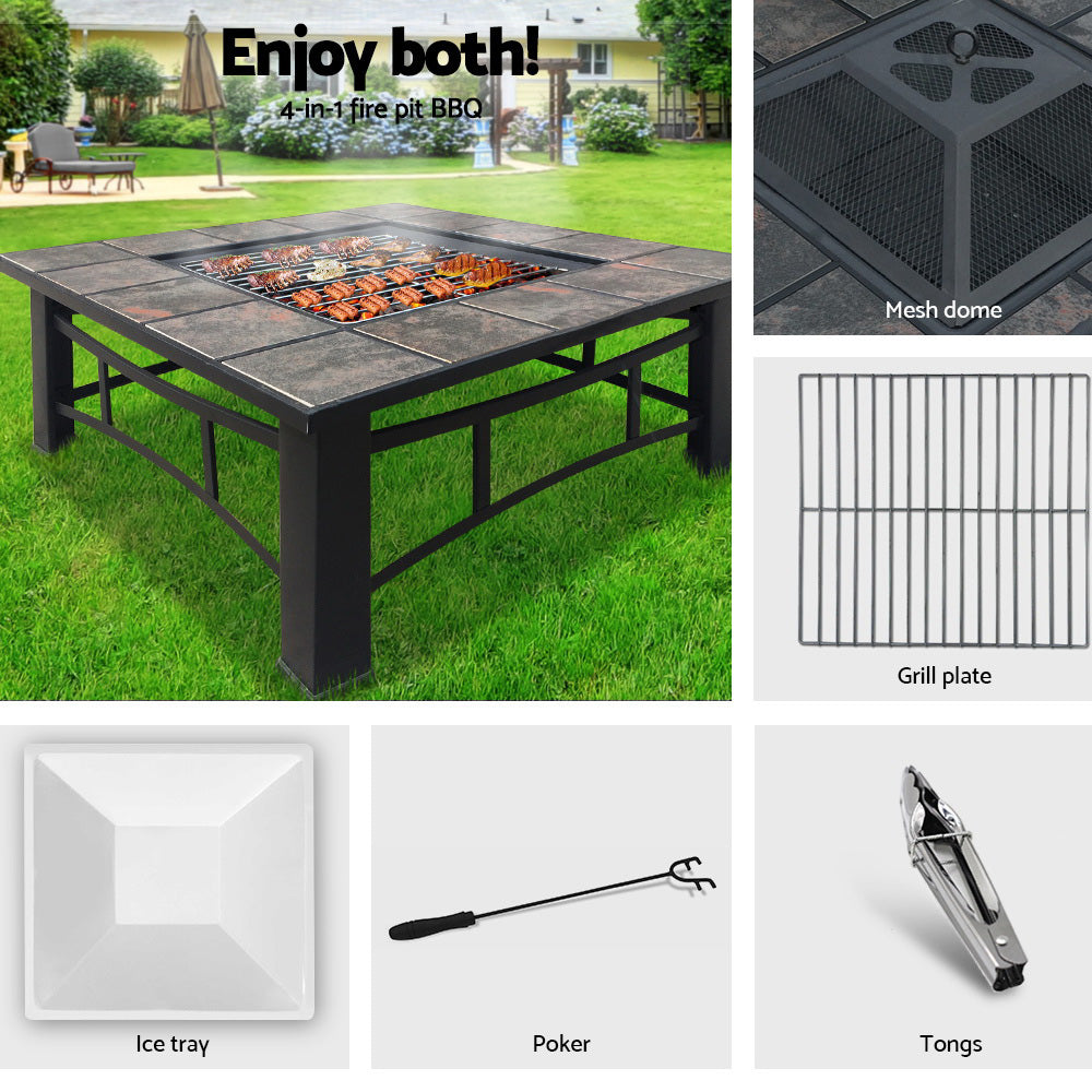 Fire Pit 81cm BBQ Grill Ice Bucket 4-in-1 Outdoor Table