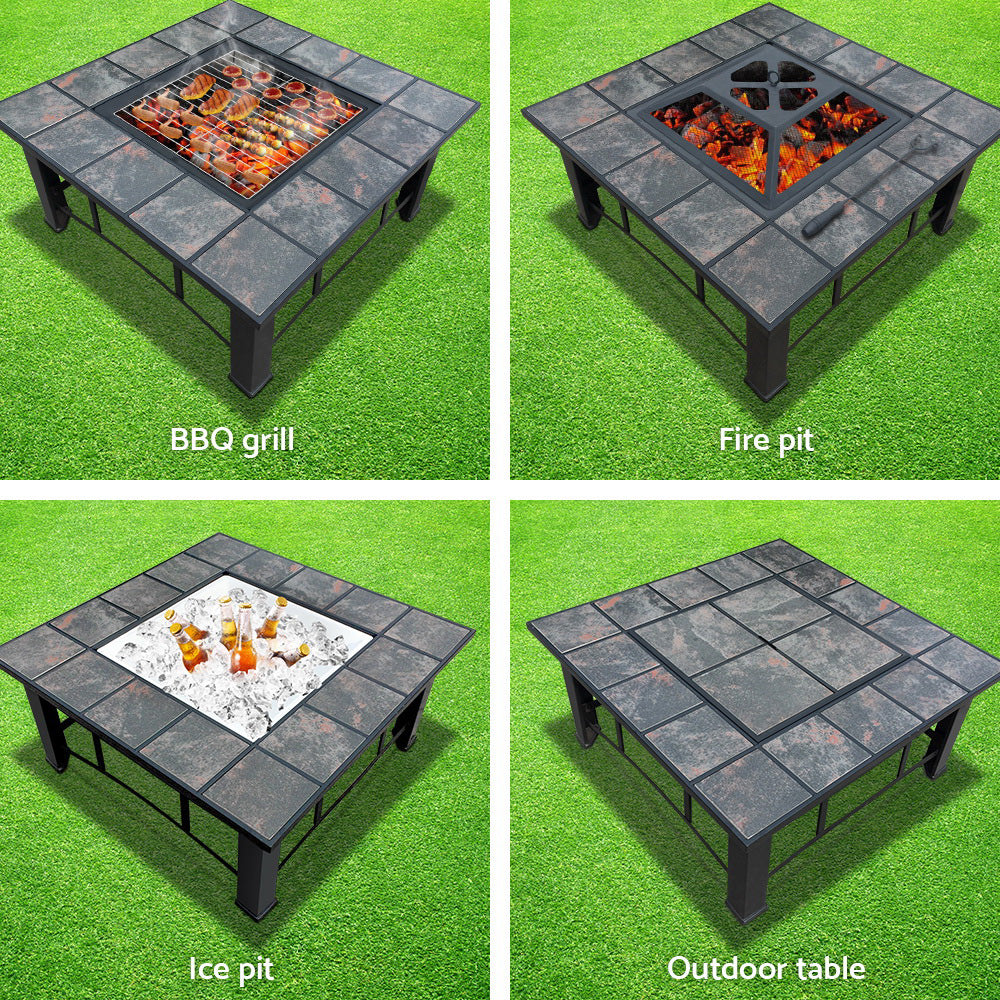 Fire Pit 81cm BBQ Grill Ice Bucket 4-in-1 Outdoor Table