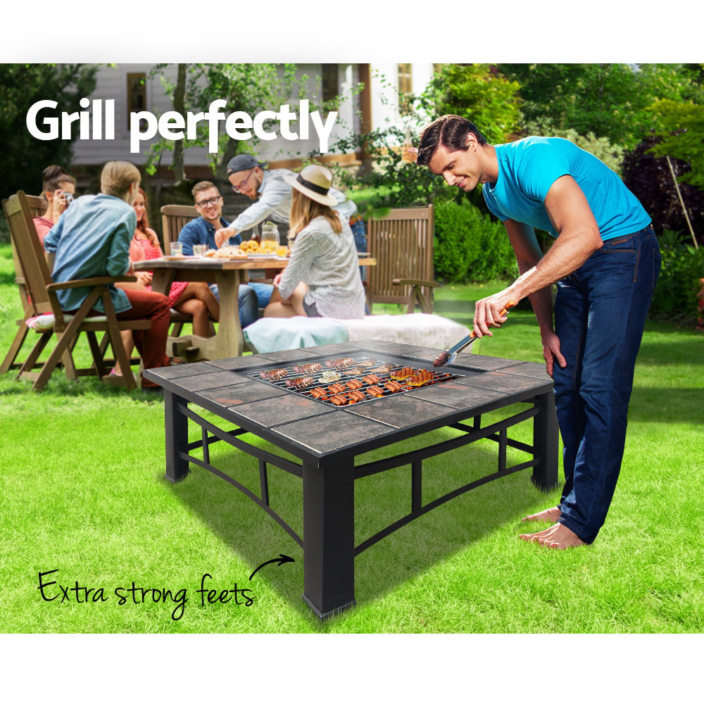 Fire Pit 81cm BBQ Grill Ice Bucket 4-in-1 Outdoor Table