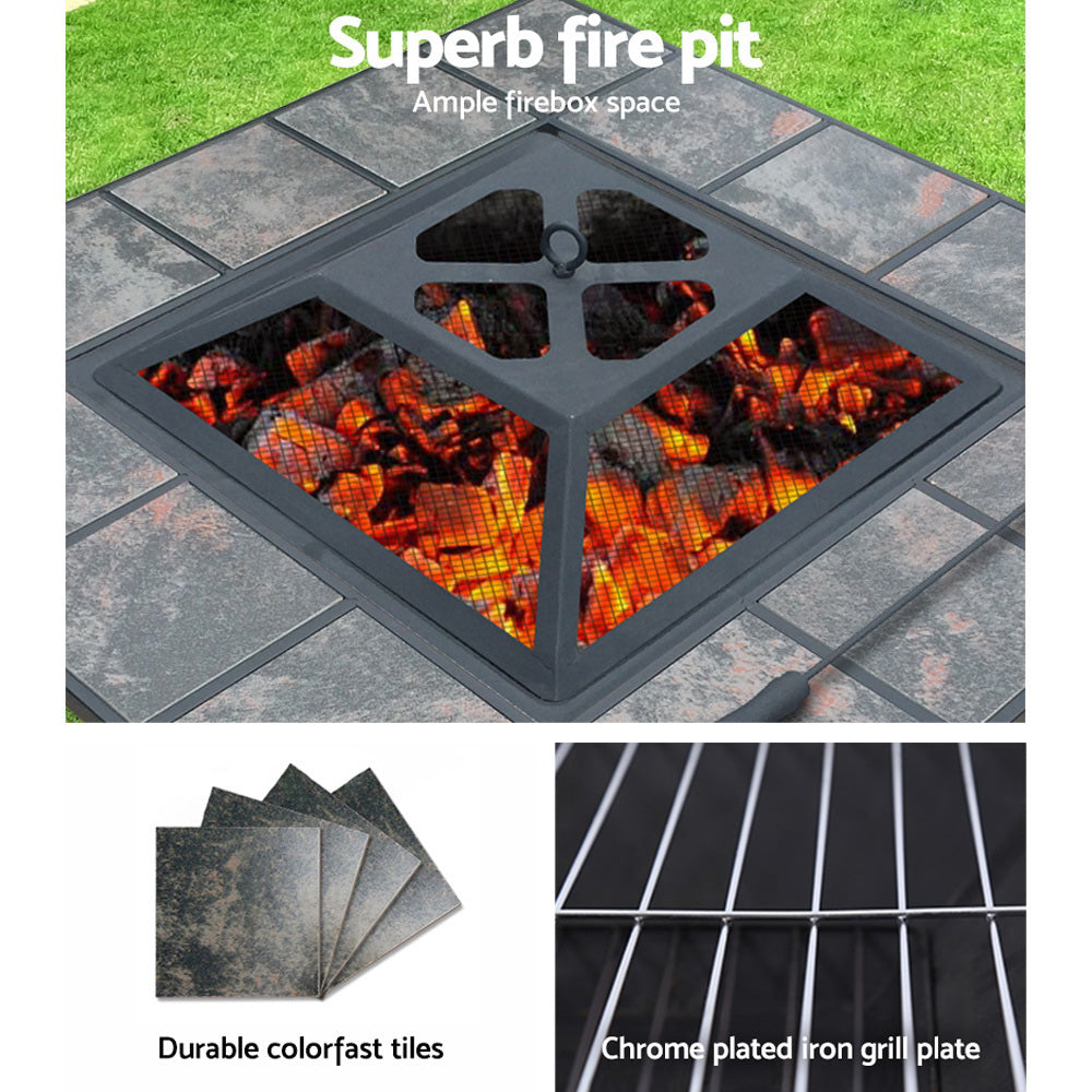 Fire Pit 81cm BBQ Grill Ice Bucket 4-in-1 Outdoor Table