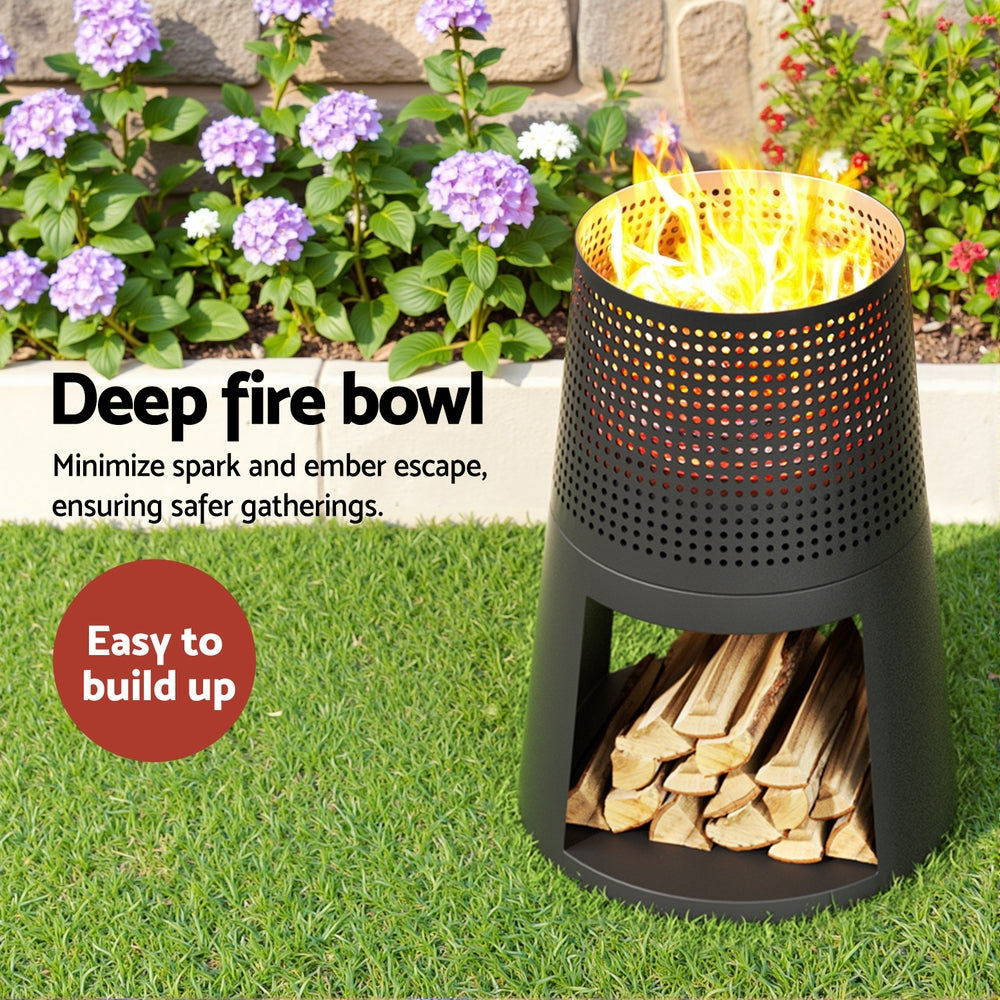 Grillz Outdoor Fire Pit Deep Bowl Iron Black