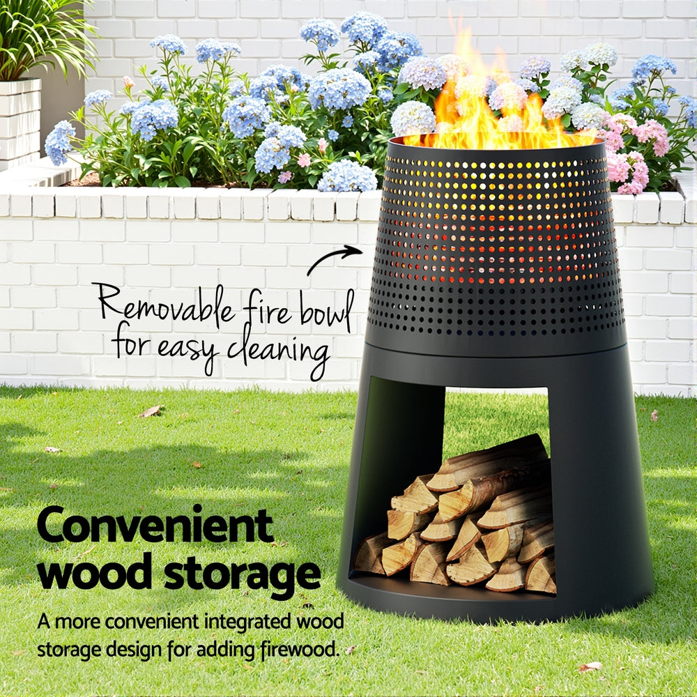 Grillz Outdoor Fire Pit Deep Bowl Iron Black