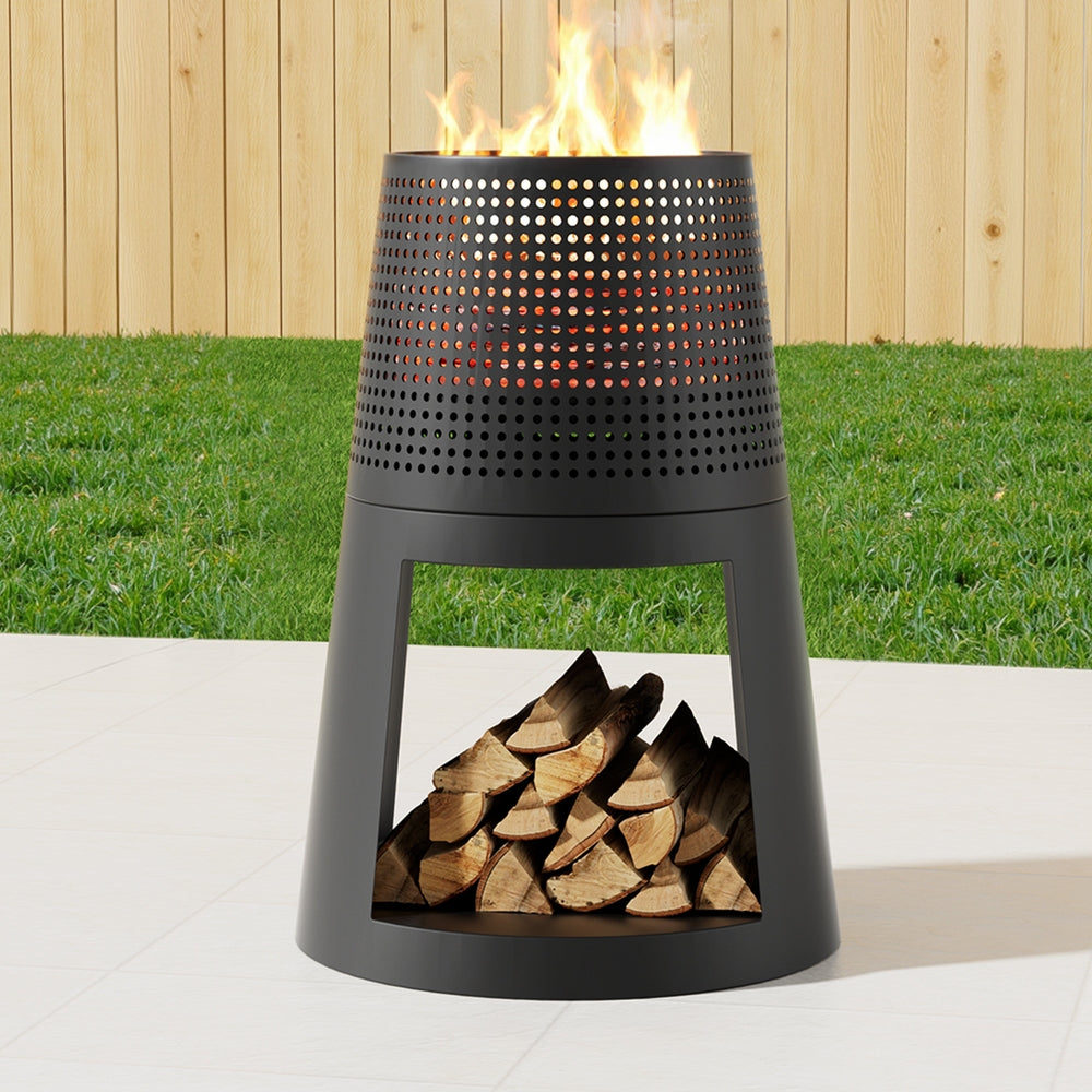 Grillz Outdoor Fire Pit Deep Bowl Iron Black