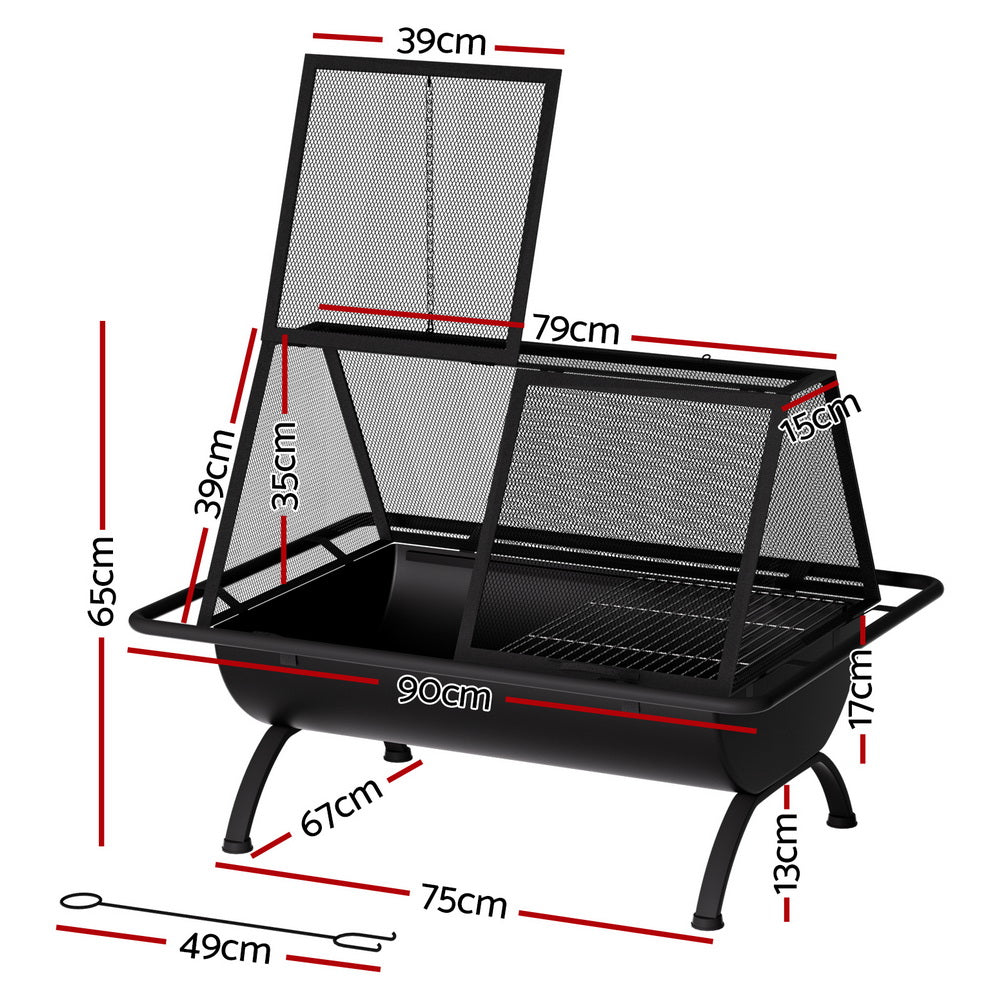 Grillz Outdoor Fire Pit BBQ Grill Steel Black
