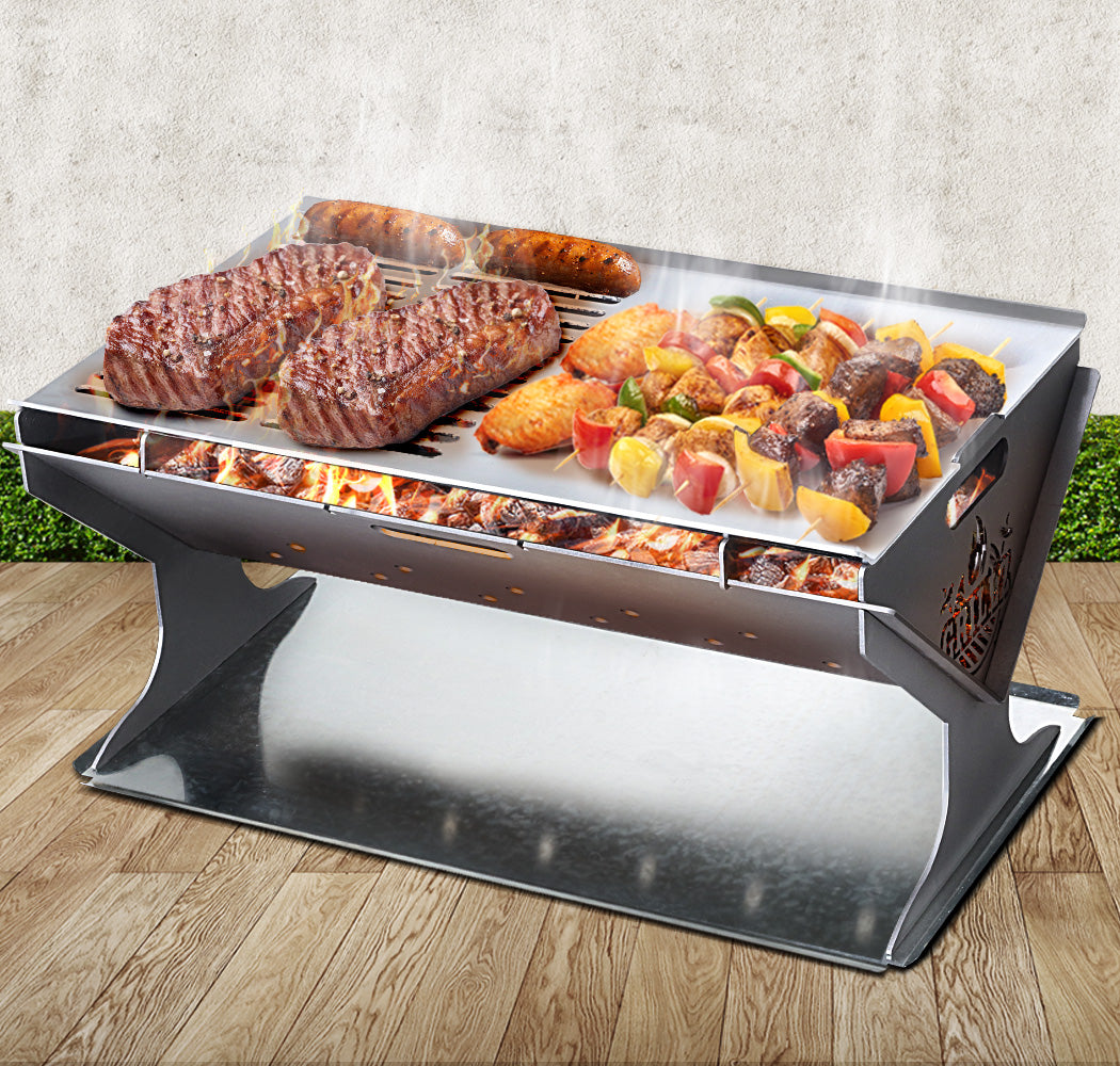 Grillz Portable Fire Pit BBQ Grill Steel Silver