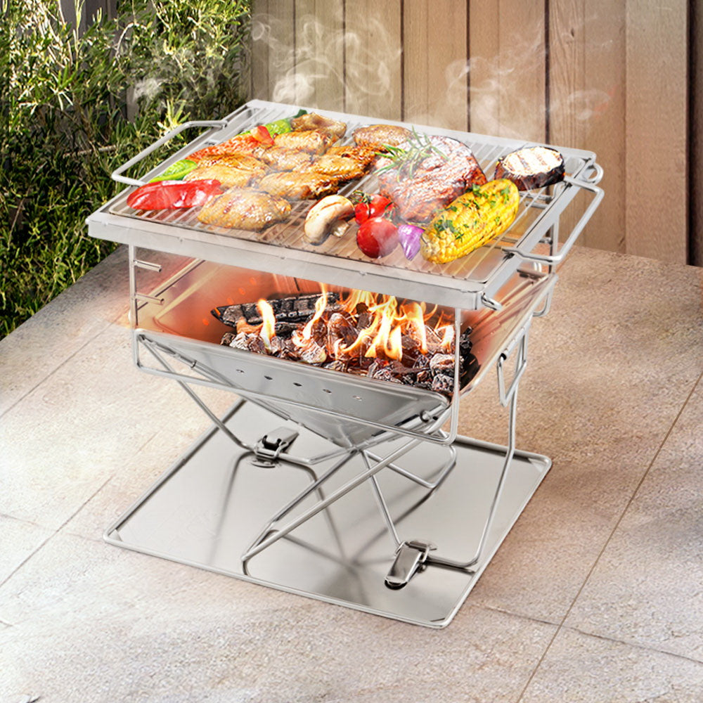 Grillz Portable Fire Pit BBQ Grill Stainless Steel Camping