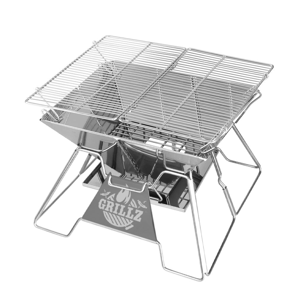 Grillz Portable Fire Pit BBQ Grill Stainless Steel with Carry Bag
