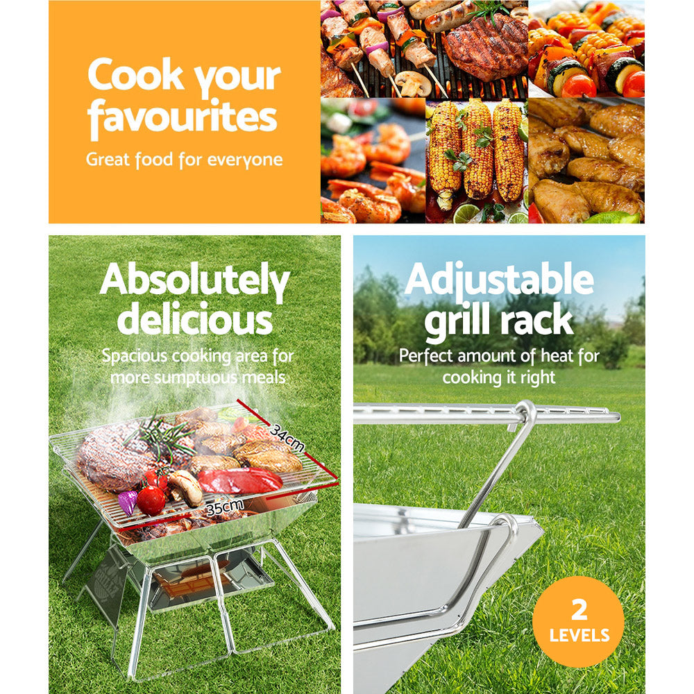Grillz Portable Fire Pit BBQ Grill Stainless Steel with Carry Bag