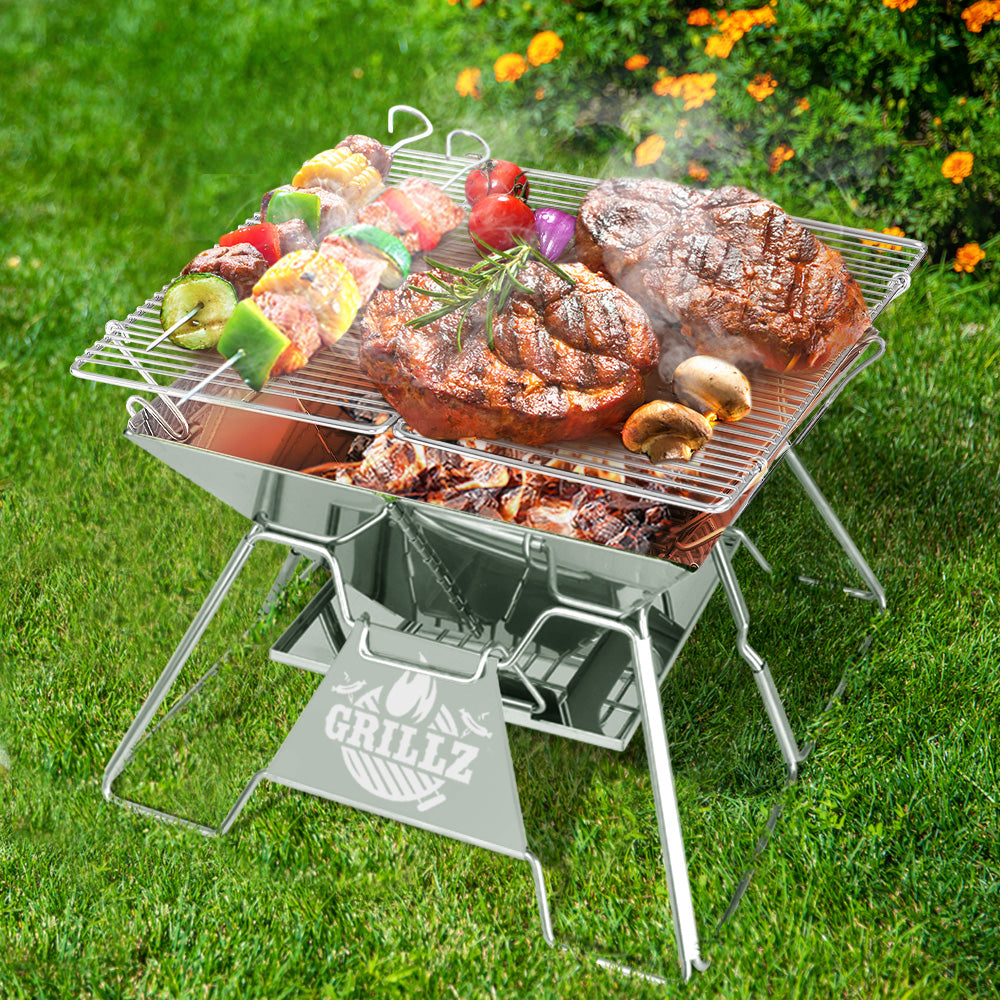Grillz Portable Fire Pit BBQ Grill Stainless Steel with Carry Bag