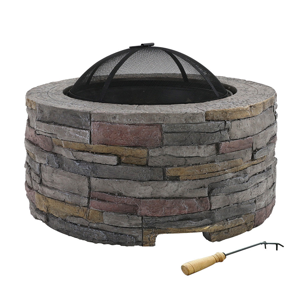 Grillz 70cm Round Fire Pit Table Faux Stone