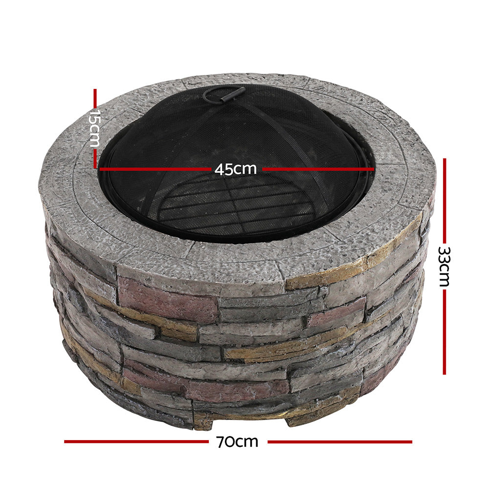 Grillz 70cm Round Fire Pit Table Faux Stone