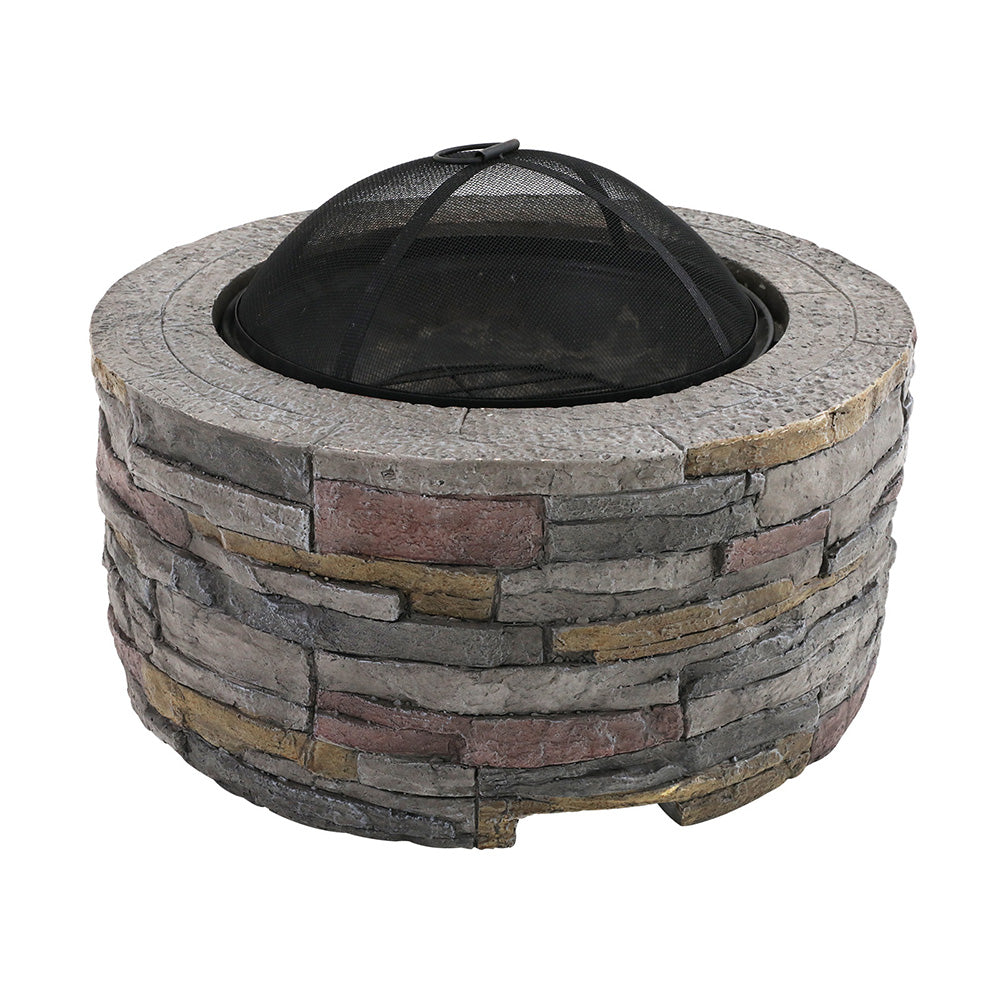 Grillz 70cm Round Fire Pit Table Faux Stone