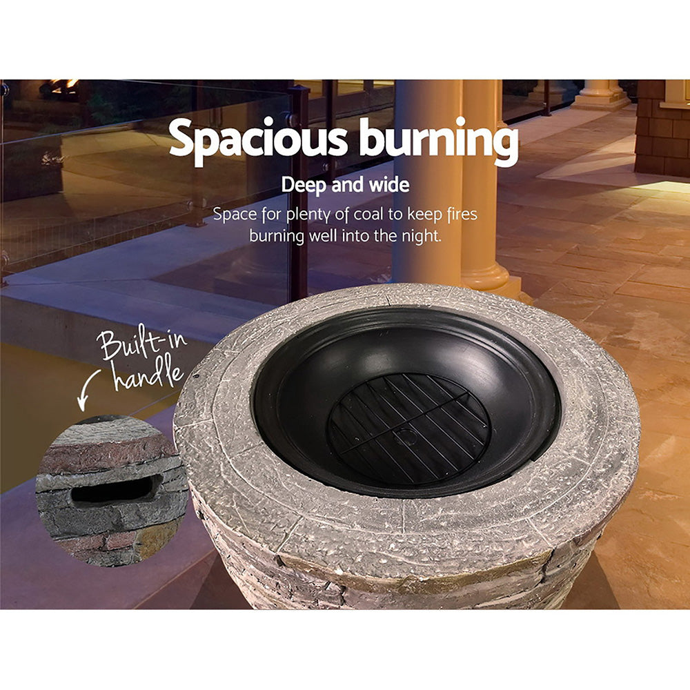 Grillz 70cm Round Fire Pit Table Faux Stone